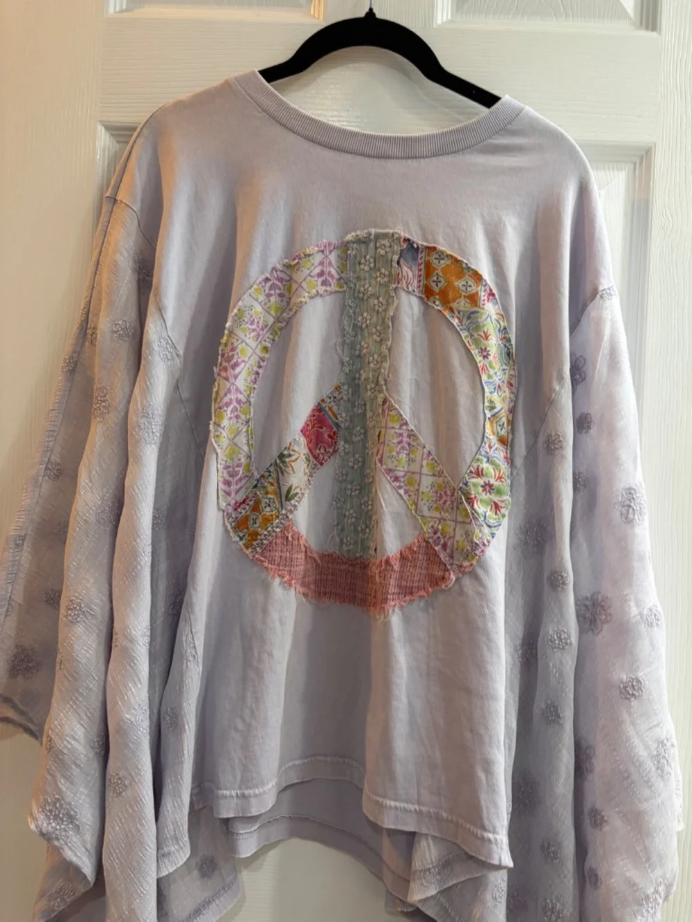 NEW EASEL PEACE PATCH FRONT MINERAL WASHED PONCHO TOP LILAC OVERSIZED SMALL - Picture 3 of 5
